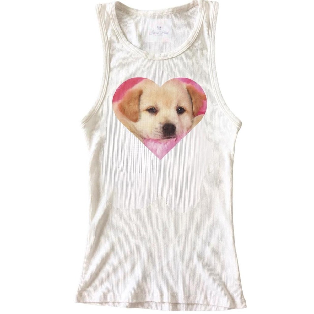 y2k puppy heart graphic ribbed tank top